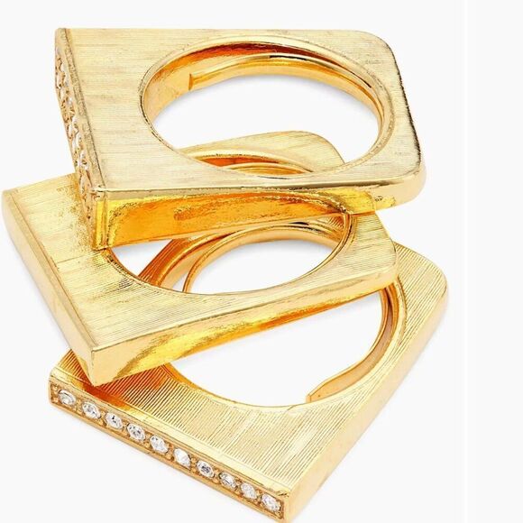 Kenneth Jay Lane NIB NWT 3-piece 22K Gold-Plated & Glass Crystal Ring Set - 5 - Picture 4 of 11